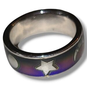Vintage Mood Ring Size 7 Color Changing Band Star Moon Celestial Retro Unisex